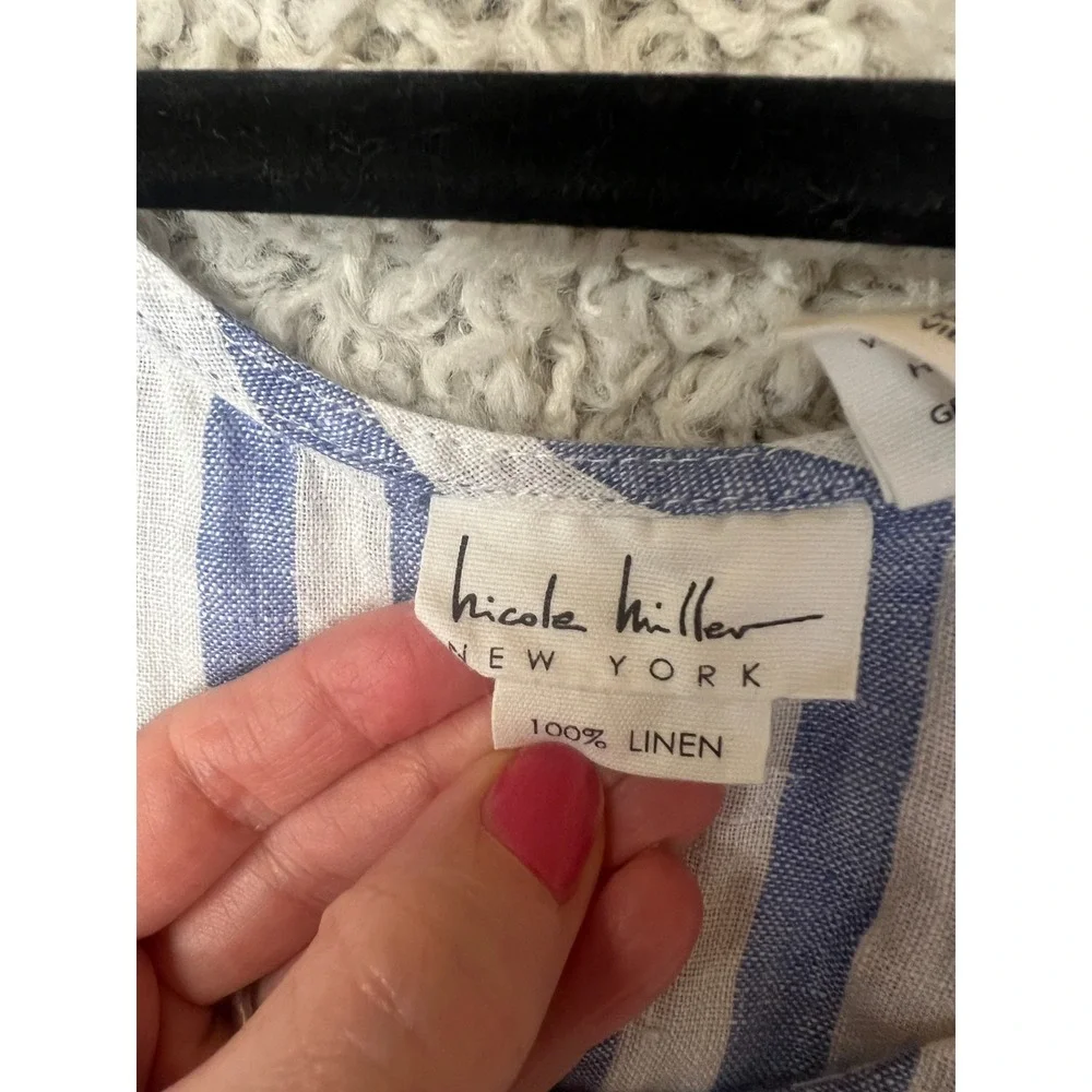 Nicole Miller Linen Blouse Womens Medium Striped Sleeveless Top Beachy Summer - Picture 4 of 7